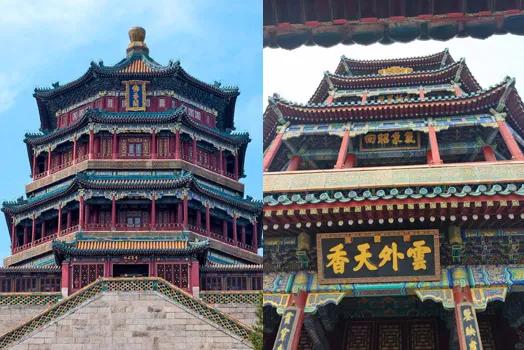 Tower of Buddhist Incense perched on Longevity Hill with ornate multi-tiered roof, overlooking Kunming Lake