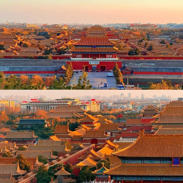 Shenwumen Gate and Forbidden City rooftops viewed from Wanchun Pavilion, Jingshan Park